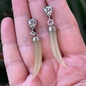 Carved natural serpentine Korean Jade silver drop earrings
